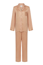 Load image into Gallery viewer, Ethical Kind Organic Peace Silk Pyjamas Set with Mother of Pearl Botton Shirt and Side Pocket Trousers in Hazelnut