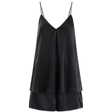 Load image into Gallery viewer, Ethical Kind organic peace v neck silk camisole top and short set in Black