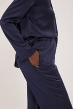 Load image into Gallery viewer, Ethical Kind Organic Peace Silk Evening Blue Pyjama Set with Mother of Pearl Botton Shirt and Side Pocket Trousers