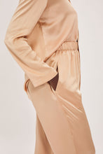 Load image into Gallery viewer, Ethical Kind Organic Peace Silk Pyjamas Set with Mother of Pearl Botton Shirt and Side Pocket Trousers in Hazelnut