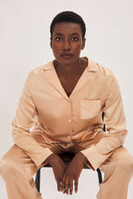 Load image into Gallery viewer, Ethical Kind Organic Peace Silk Pyjamas Set with Mother of Pearl Botton Shirt and Side Pocket Trousers in Hazelnut