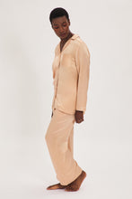 Load image into Gallery viewer, Ethical Kind Organic Peace Silk Pyjamas Set with Mother of Pearl Botton Shirt and Side Pocket Trousers in Hazelnut