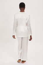 Load image into Gallery viewer, Ethical Kind Organic Peace Silk Pyjama Set with Mother of Pearl Botton Shirt and Side Pocket Trousers in Ivory White, Bridal Pyjamas, Bridal Nightwear.