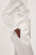 Load image into Gallery viewer, Ethical Kind Organic Peace Silk Pyjama Set with Mother of Pearl Botton Shirt and Side Pocket Trousers in Ivory White, Bridal Pyjamas, Bridal Nightwear.