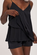 Load image into Gallery viewer, Ethical Kind organic peace v neck silk camisole top and short set in Black 