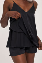 Load image into Gallery viewer, Ethical Kind organic peace v neck silk camisole top and short set in Black