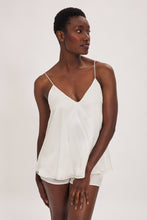 Load image into Gallery viewer, Ethical Kind Organic Peace Silk Double Layers Silk Boho Camisole top with adjustable straps, bridal nightwear, in ivory white.