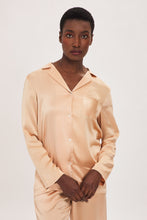 Load image into Gallery viewer, Ethical Kind Organic Peace Silk Pyjamas Set with Mother of Pearl Botton Shirt and Side Pocket Trousers in Hazelnut