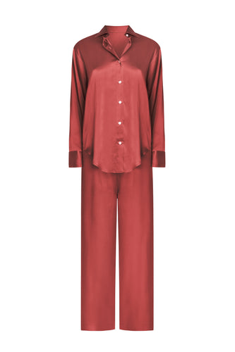 Oversized Silk PJ Set – Burgundy
