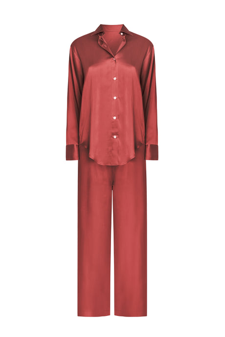 Oversized Silk PJ Set – Burgundy