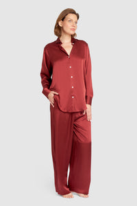 Oversized Silk PJ Set – Burgundy