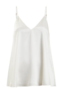 Ethical Kind Organic Peace Silk Double Layers Silk Boho Camisole top with adjustable straps, bridal nightwear, in ivory white.