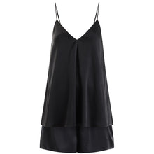 Load image into Gallery viewer, Ethical Kind organic peace v neck silk camisole top and short set in Black 