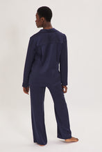 Load image into Gallery viewer, Ethical Kind Organic Peace Silk Evening Blue Pyjama Set with Mother of Pearl Botton Shirt and Side Pocket Trousers