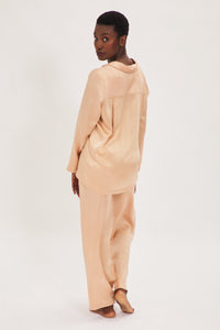 Ethical Kind Organic Peace Silk Pyjamas Set with Mother of Pearl Botton Shirt and Side Pocket Trousers in Hazelnut