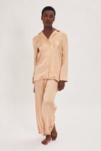 Load image into Gallery viewer, Ethical Kind Organic Peace Silk Pyjamas Set with Mother of Pearl Botton Shirt and Side Pocket Trousers in Hazelnut