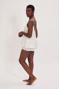 Ethical Kind Organic Peace Silk V neck Camisole top and short set in Ivory White, Bridal nightwear
