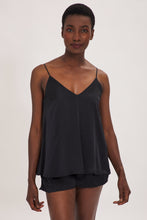 Load image into Gallery viewer, Ethical Kind Organic Peace Silk Double Layer, Flare, Camisole Top with Adjustable Straps in Black,