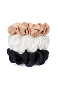 Ethical Kind Organic Peace Silk Hair Scrunchies, Set of 3, hazelnut, Ivory and black